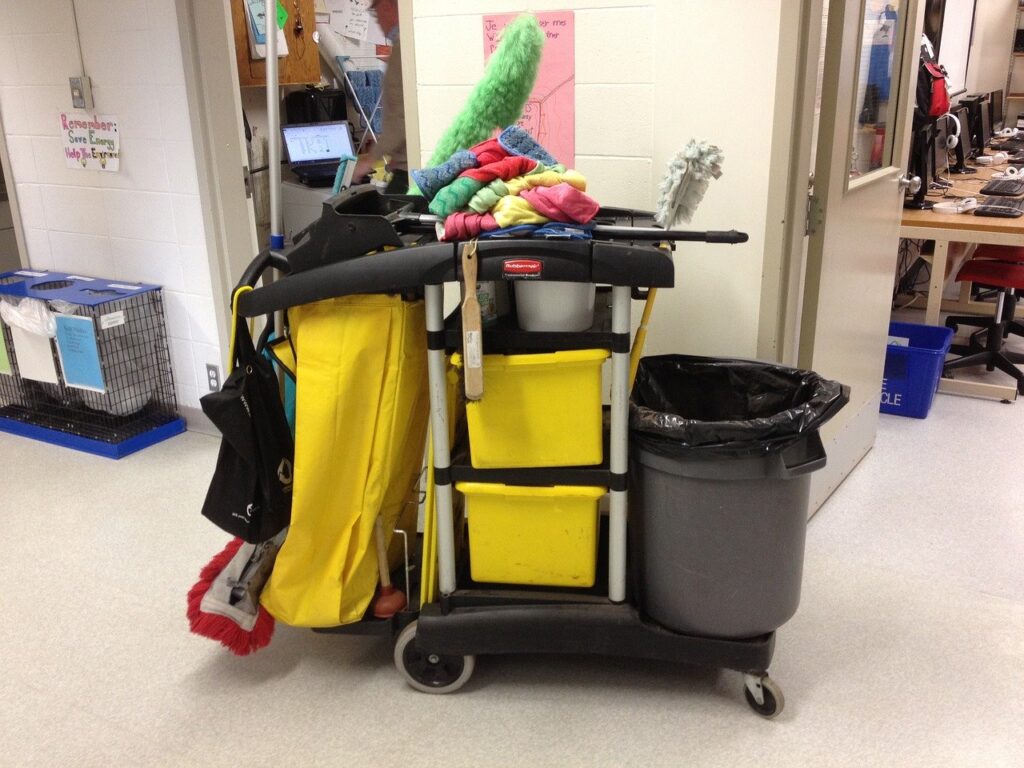 janitor, cart, cleaning